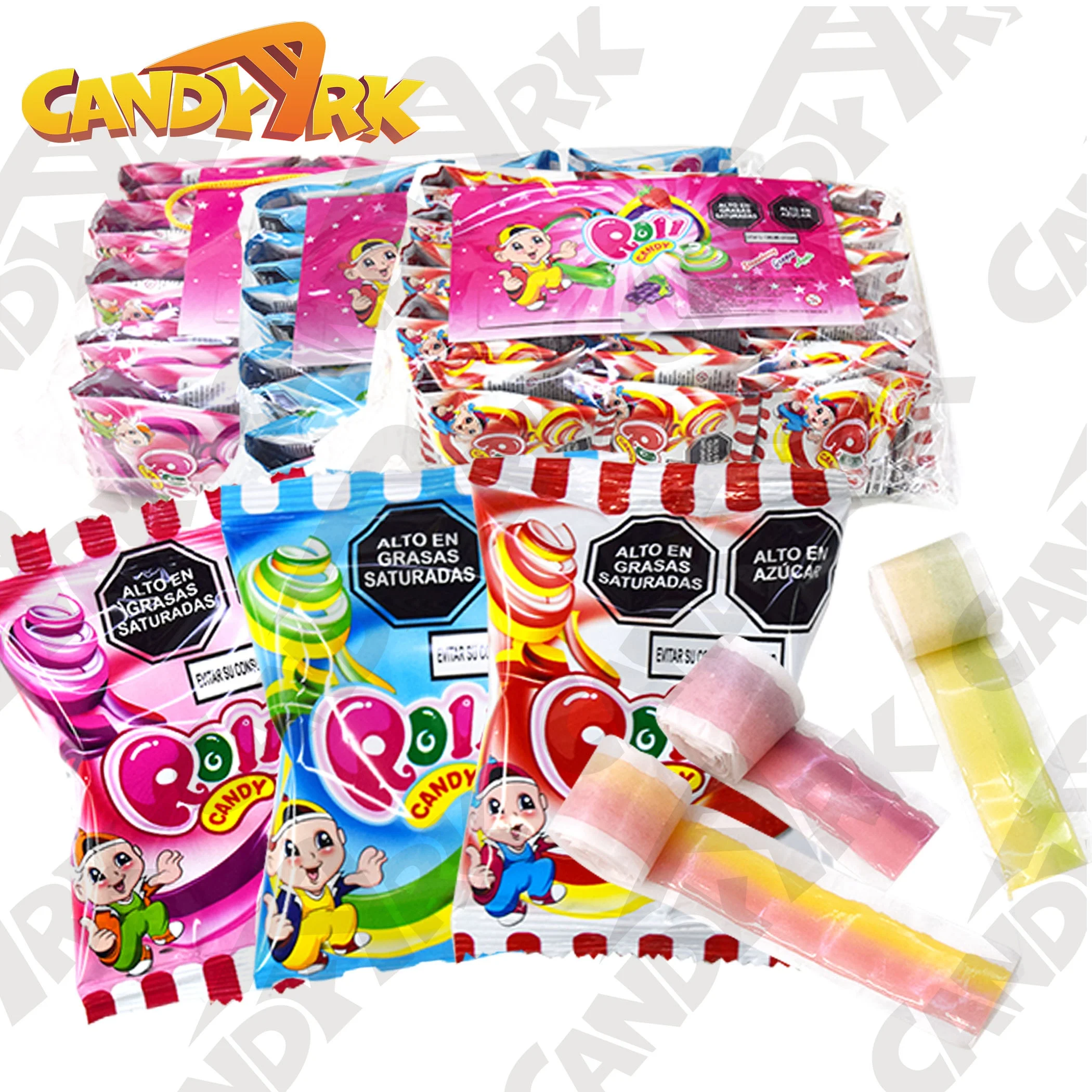 Factory direct supply OEM fruit juice chewy gummy roll candy sweets