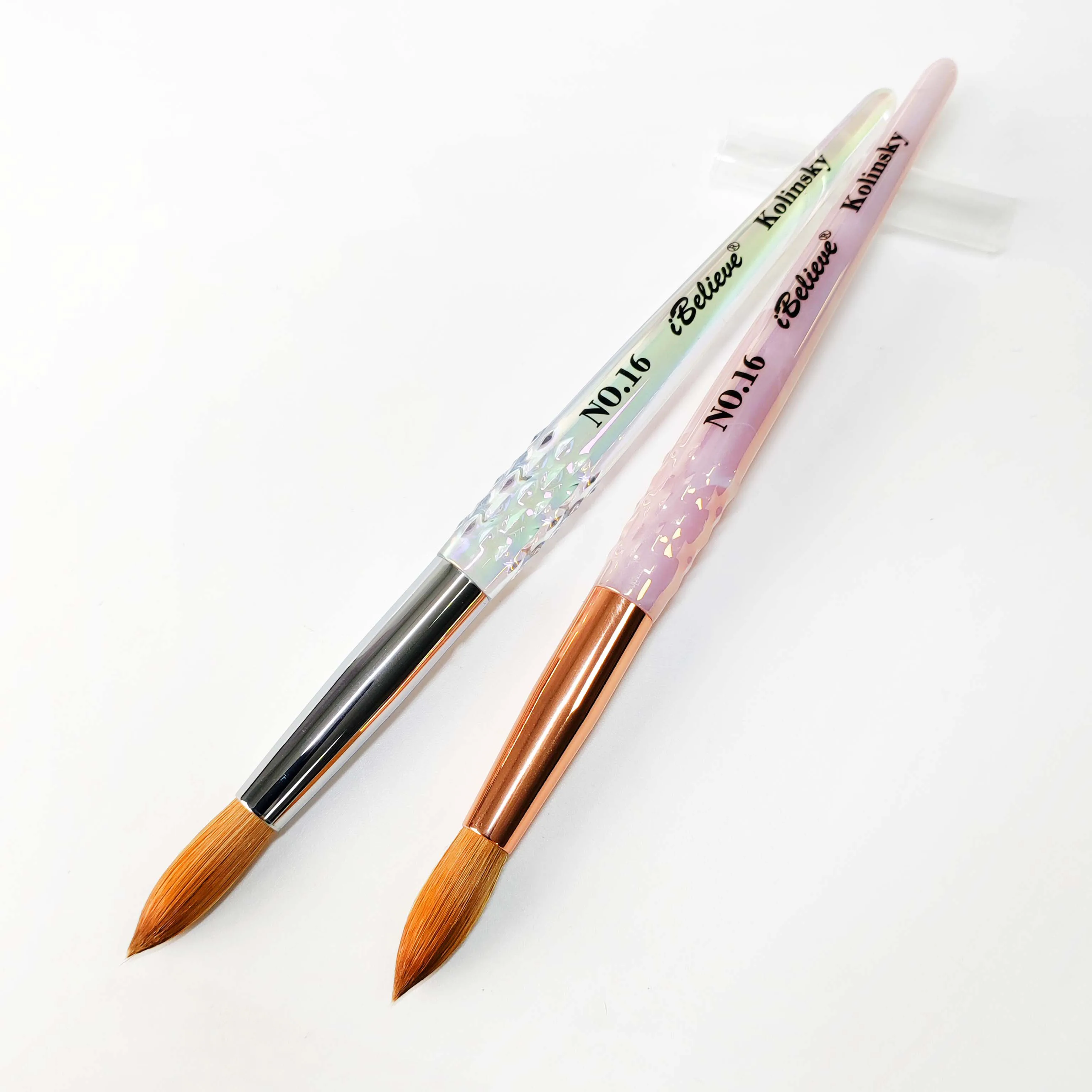 USA Popular 100% Kolinsky Acrylic Nail Brush 3D iBelieve High Quality Pink Clear Handle Ombre Nail Brush Wholesale