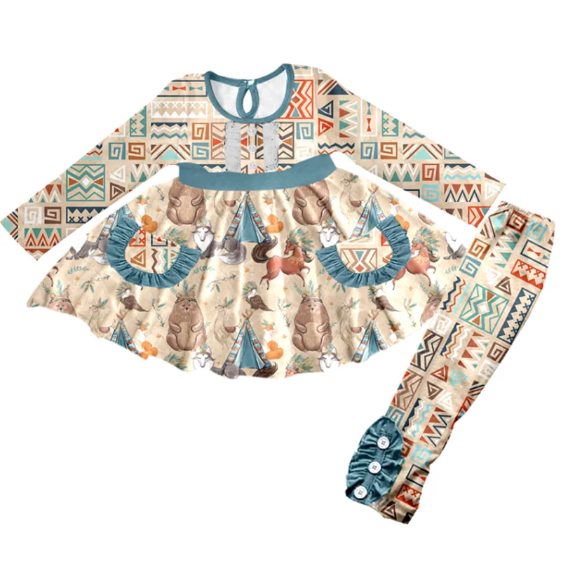 
Cute baby girls clothing sets boutique animal printed turkey clothes amazon hot sale mommy and me outfit 