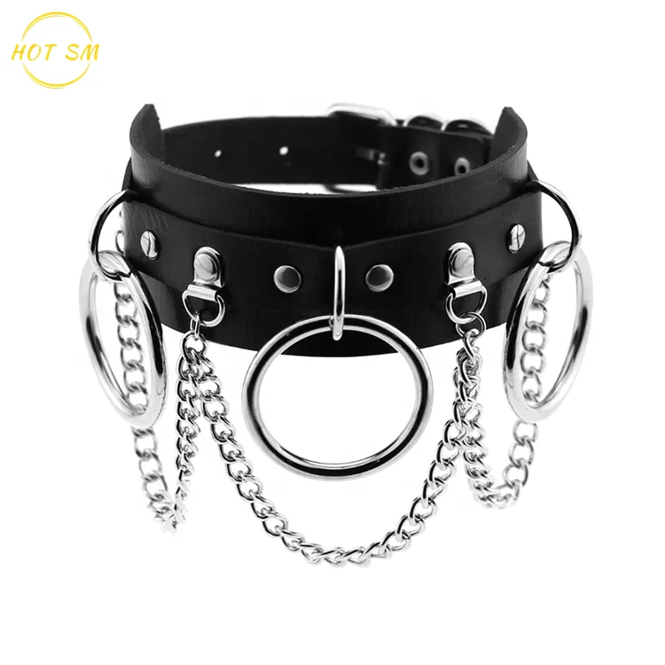 Punk O Ring Chain Faux Leather Choker Collar Necklace for Women Girl Neck Choker Necklace With Spikes metal