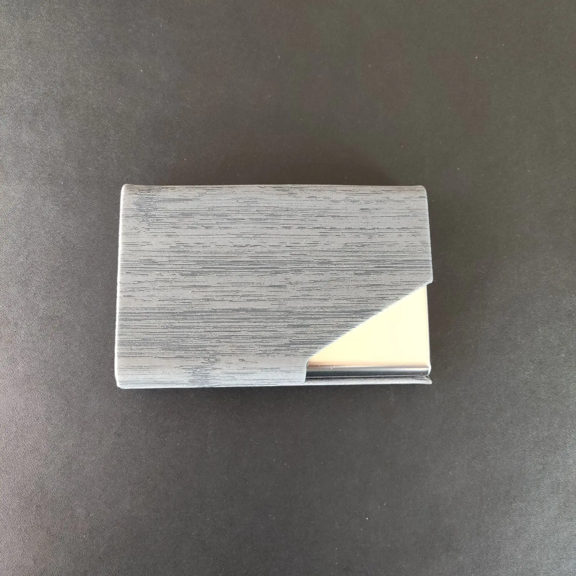 Fashion wood grain business card box PU stainless steel business card holder for men and women supplied by manufacturers