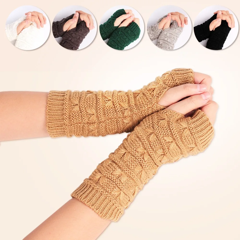 Woolen gloves for winter Knitted warm half finger gloves for women Thick winter sleeves