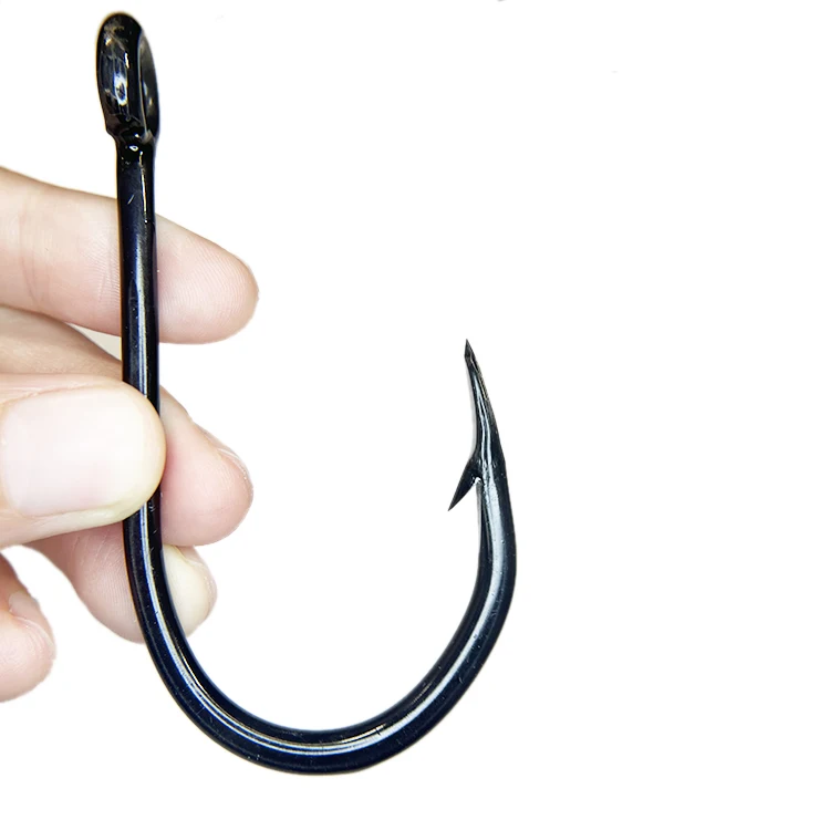 Big Game Hook with Cutting Point, Size 7/0 10/0, Forged Shank, Deep Throat Bend/Heavy Wire, Black Chrome,
