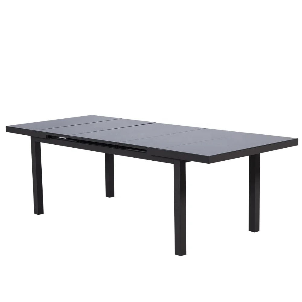 Aluminum Frame with Powder Coated Dinning Set Extendable Tables in Tempered Glass Dining Tables 1 Set 6 Chairs