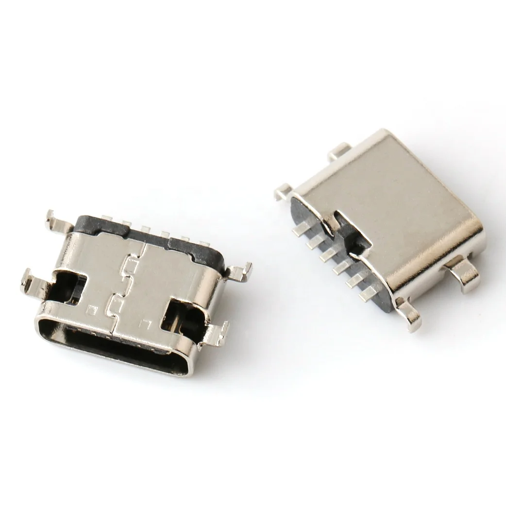 Smt Type Sunk 1.2mm 6pins Usb 3.1 Type C Connector Female Usb Female Port Type C Connector