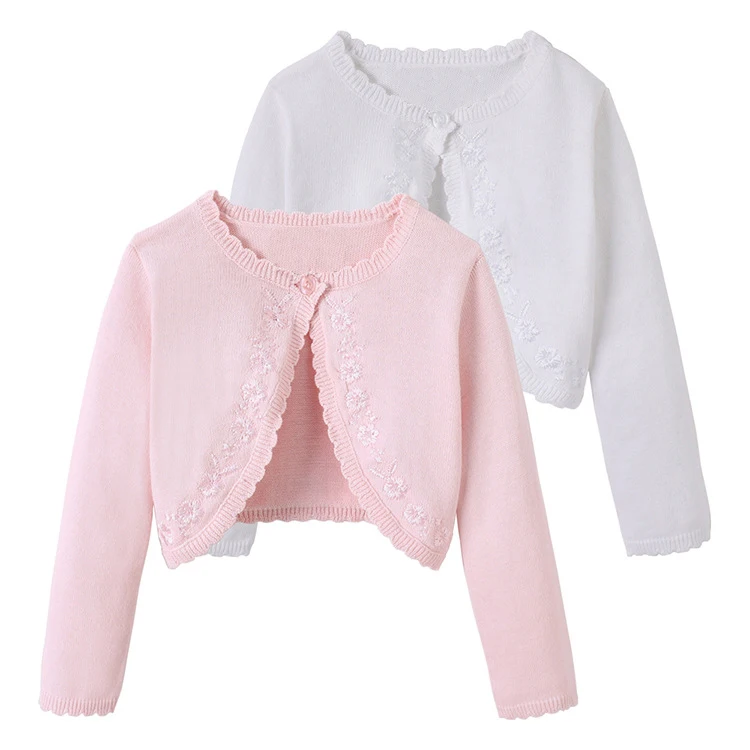 JBBCX0609 Хлопковый вязаный Болеро для маленьких девочек 9-24 мес. кардиган новорожденных с цветочным рисунком младенцев свитшот трикотажная одежда розовый белый весна-лето