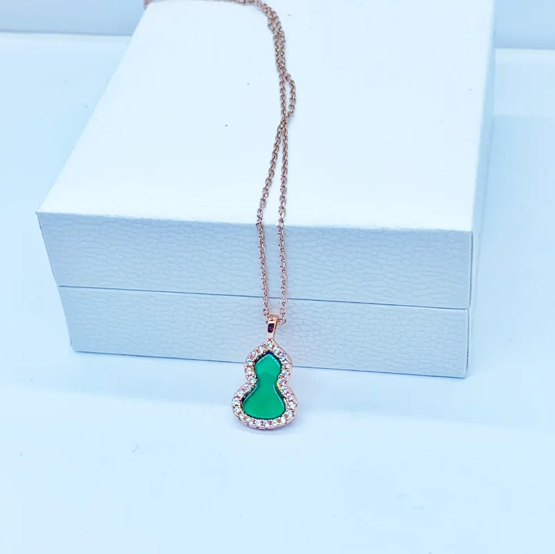 New Design Luxury 925 Sterling Silver Agate Gourd Pendant Necklace Women Carnelian Crystal Necklace Jewelry