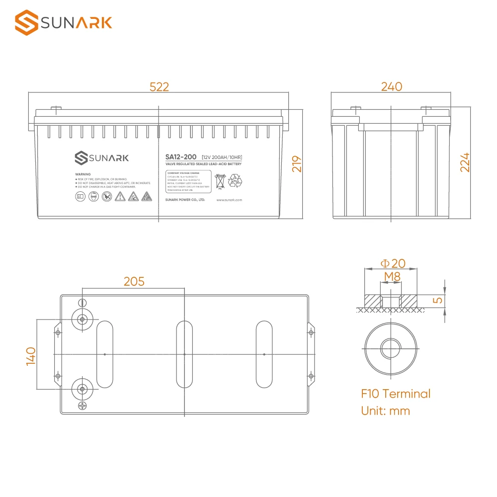 Factory Price SunArk Lead Acid Battery Sealant 200 Amp Hour Battery 200Ah 12V 200 Ah AGM Battery UPS