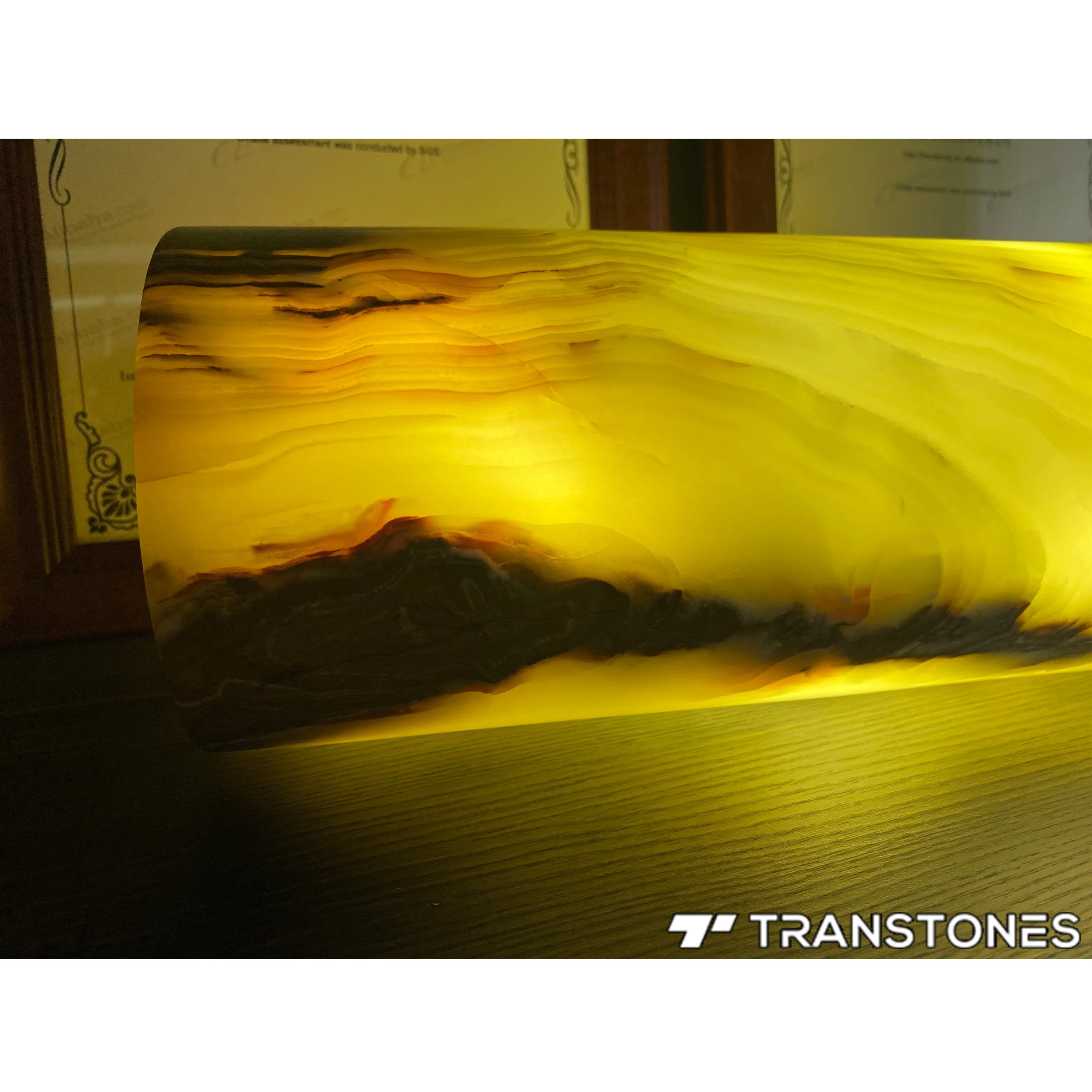 Green Onyx Jade Backlit Stone Translucent Alabaster Marble Polished Slabs Round Lighting Box & Lamp