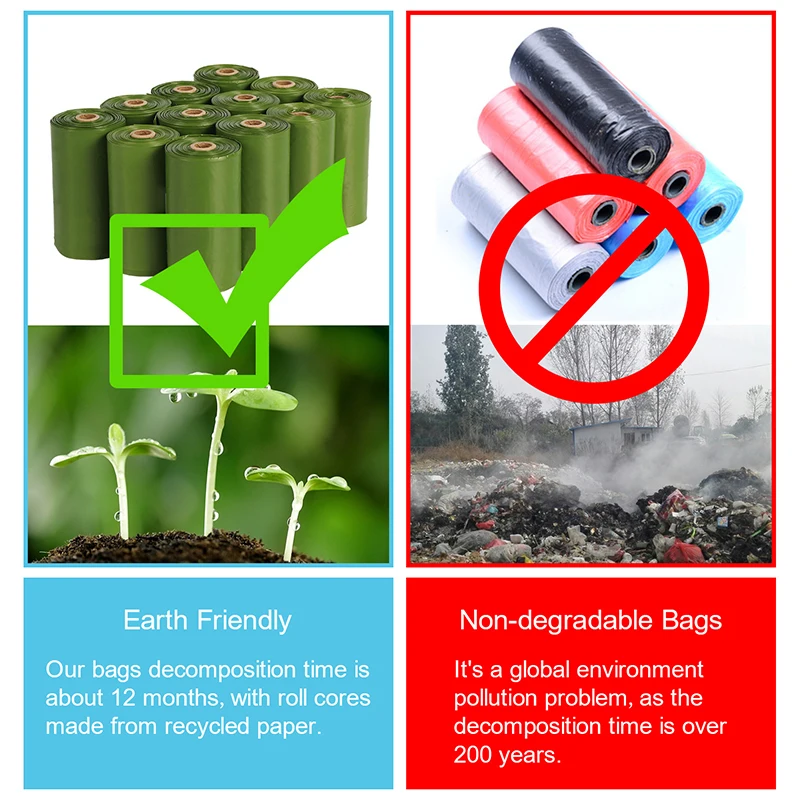 Manufacturer Disposable Eco Friendly Portable Biodegradable Degradable Pet Doggie Doggy Dog Shit Waste Poo Poop Baggies Bags