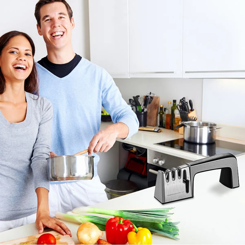 Knife Sharpener 4 in 1 Diamond Coated&Fine Rod Knife Shears and Scissors Sharpening stone System Stainless Steel Blades