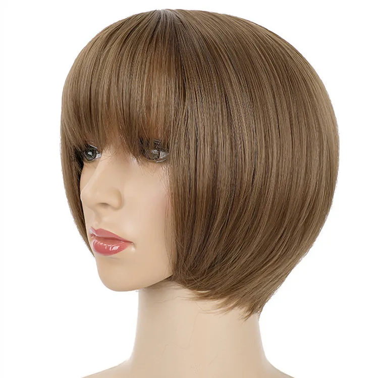 Женский парик, короткие прямые волосы с корейской волнистой головкой внутри для имитации челки из кожи головы, светло-коричневый парик