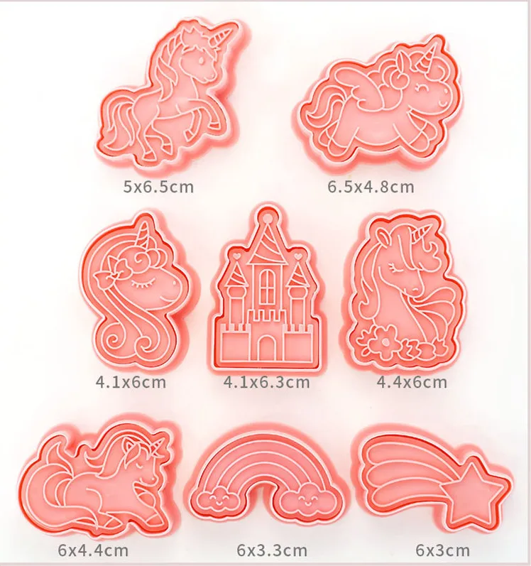 Unicorn Cookie Cutters With Plunger Stamps Set 8 Piece Unicorn Shape Embossing Cookie Stamp With Unicorn Head For Biscuit