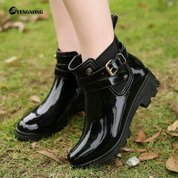 Bright shiny rubber pvc ankle rain boots rain boots for adults woman rain boots
