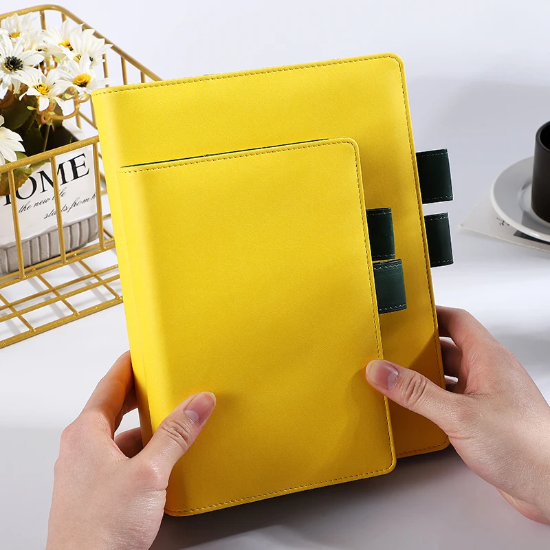 Fashion PU leather cover refillable custom 6 Ring binder A6 loose leaf leather journal diary notebook with pen holder