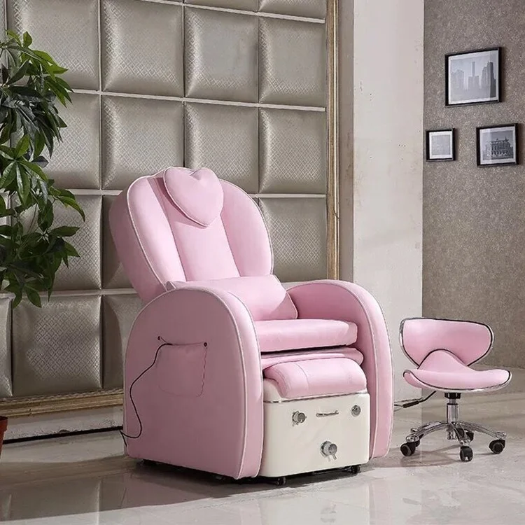 Luxury modern pink pedicure chair can recline to 180 degree professional pedicure chair with basin