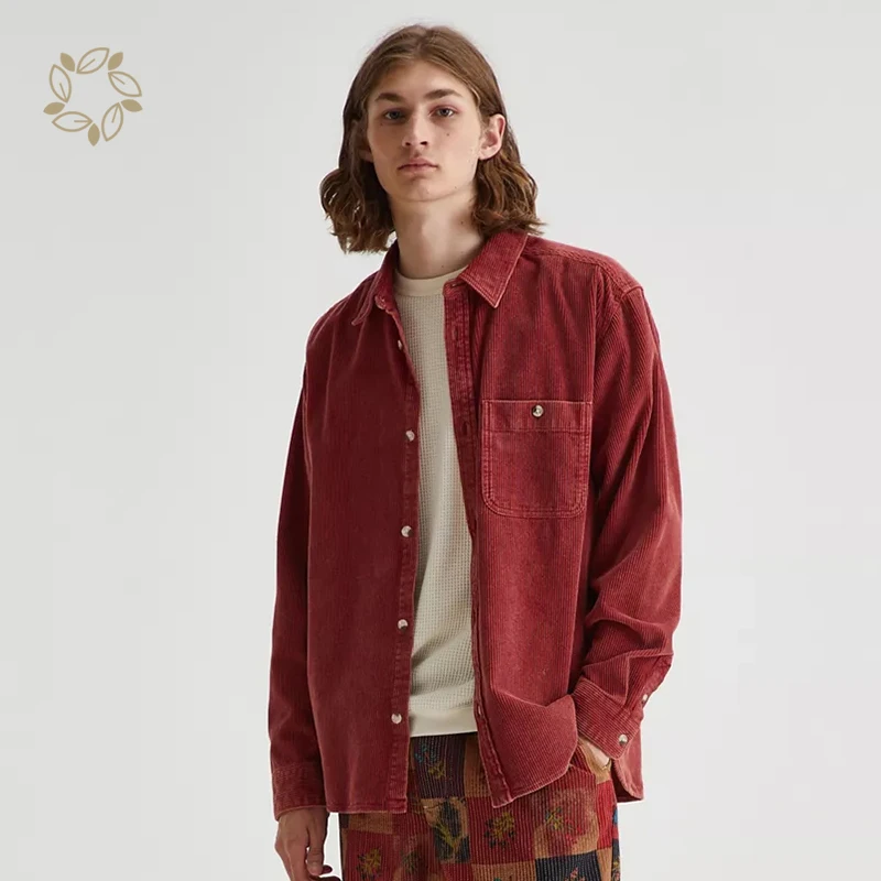 Однотонная мужская Рабочая Рубашка из органического хлопка, экологически чистая Рабочая Рубашка, прочная Вельветовая Рабочая Рубашка на пуговицах