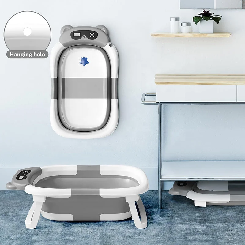 New Born Plastic Baby Bathtub Real-Time Temperature Sensing Portable Foldable Baby Bath Tub
