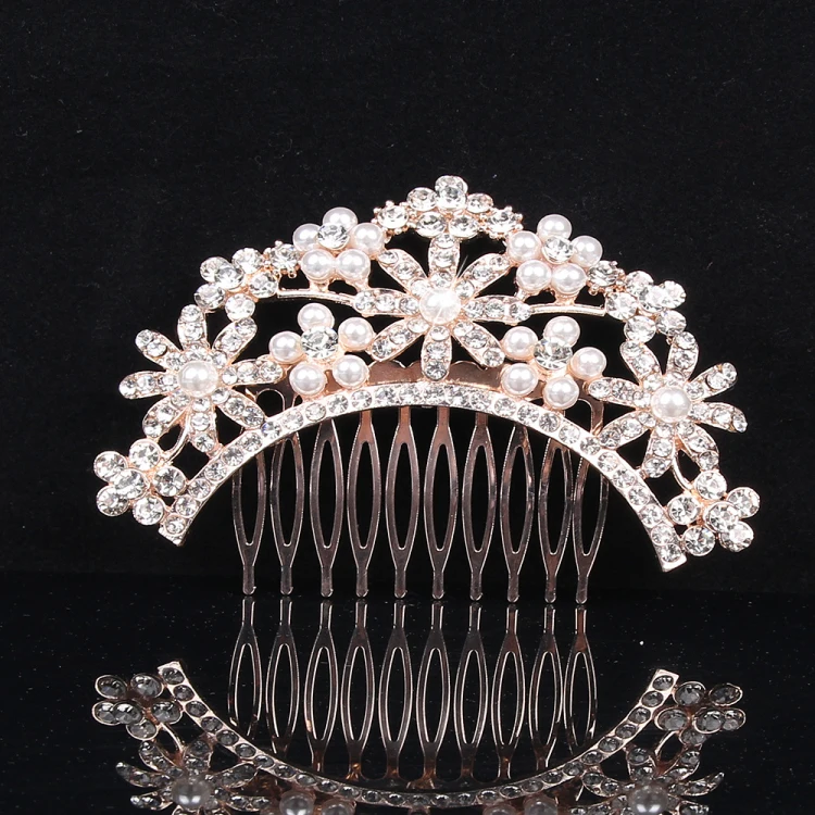 
Fashion Bride Hair Jewelry Accessories Alloy Rhinestone Pearl Hair Comb for Wedding 