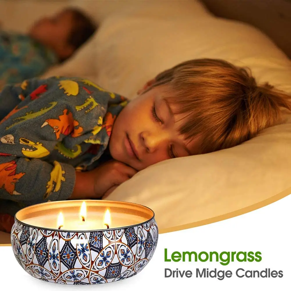 3 Wicks Scented Candle Citronella Plant Oil Mosquito Repellent Soy Aromatic Candles Sets Of 3