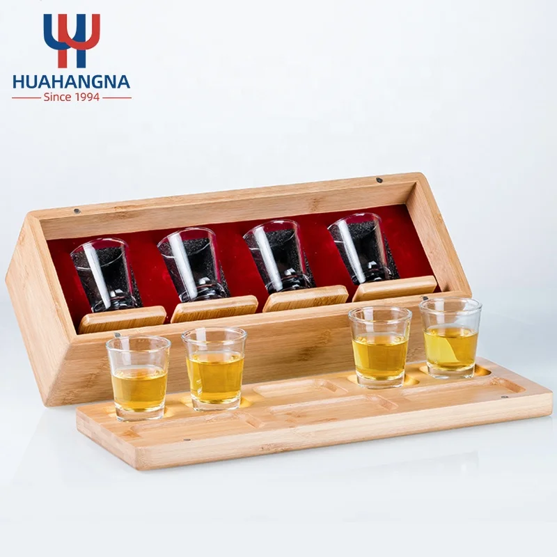Custom Logo Printing Unique Sublimation Blank Personalized Mini Tumbler Tequila Shot Glasses with Magnetic Wood Storage Gift Box