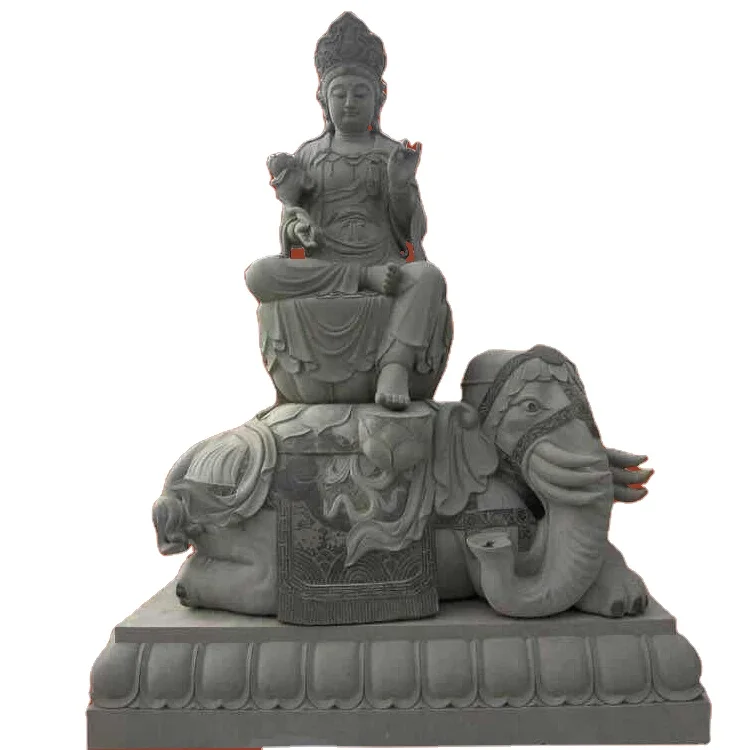 Green granite with exquisite carving Samantabhadra Buddha Sculpture