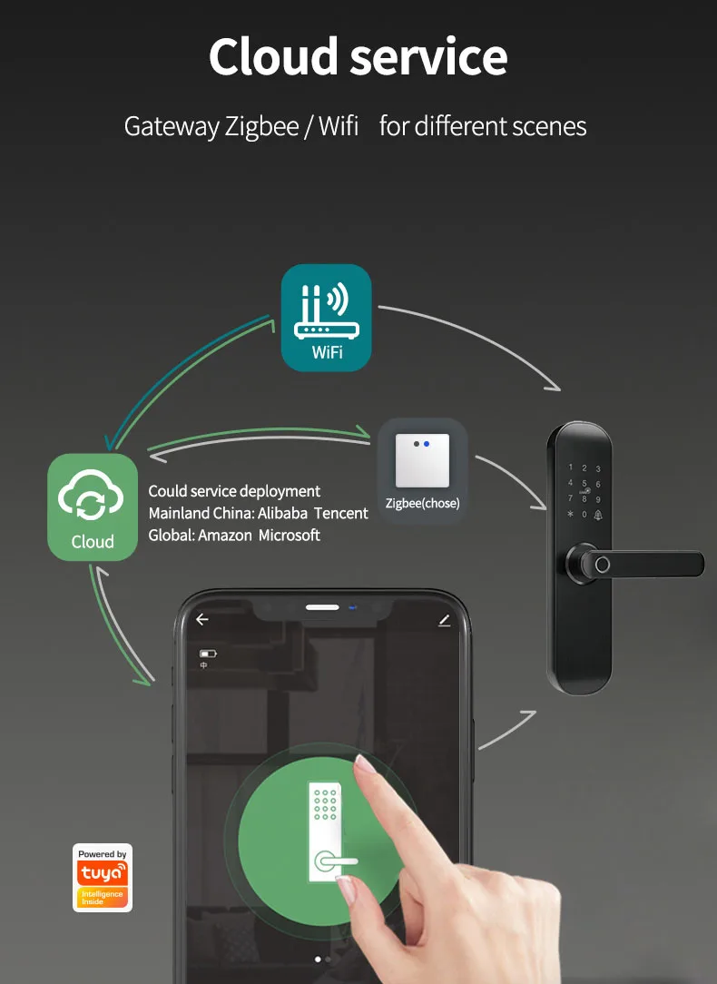 WiFi Tuya Smart Life App Electric Digital Fingerprint Rim Door Lock For Outdoor Gate Entrance Door