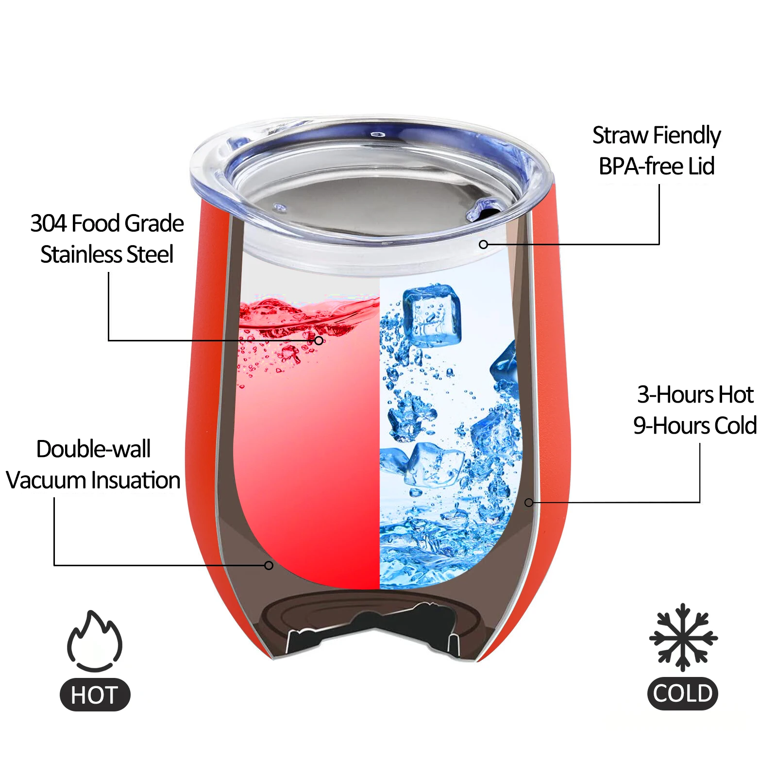 Customized Egg Shaped Double Wall Glasses Stainless Steel Insulated Tumbler Cups Coffee Powder Coating 12oz Wine Cup Tumbler