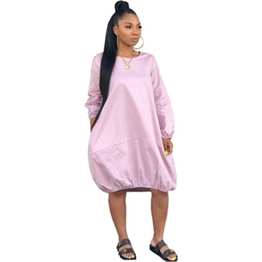 Summer Extra Small Women Round Neck Long Sleeve Hip-Hop Style Cover Fat Dress Clothes