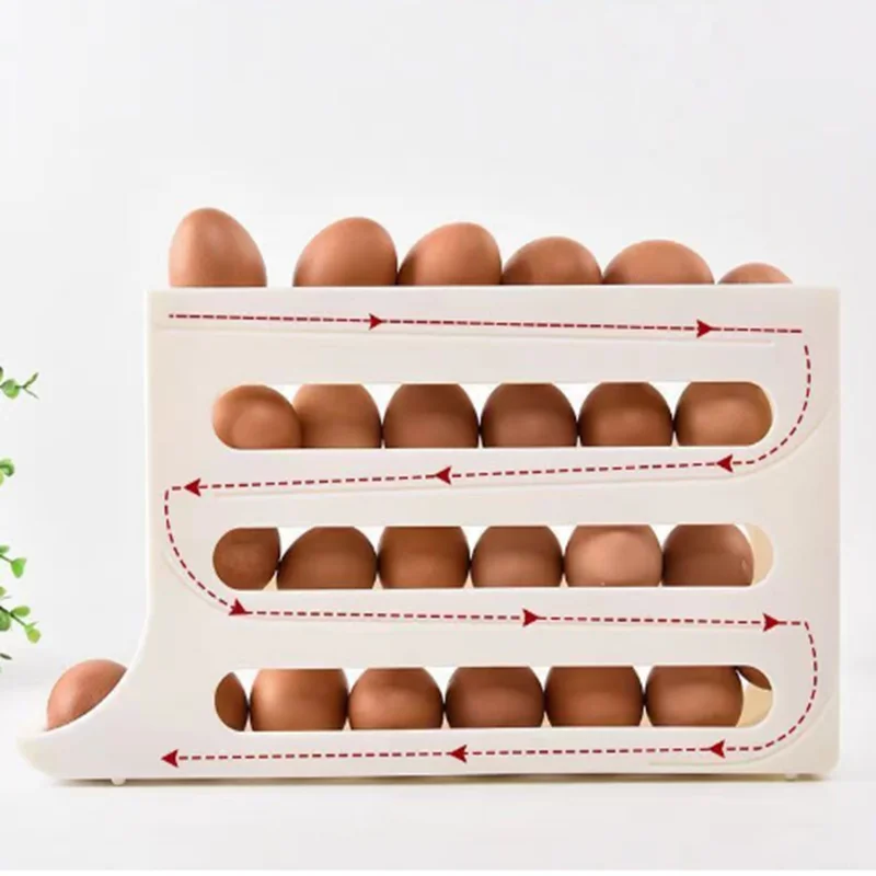 4 Tier  Egg Tray Holder  Storage Box Refrigerator Egg Storage Container Organizer Automatic Rolling Egg Rack  For Refrigerator