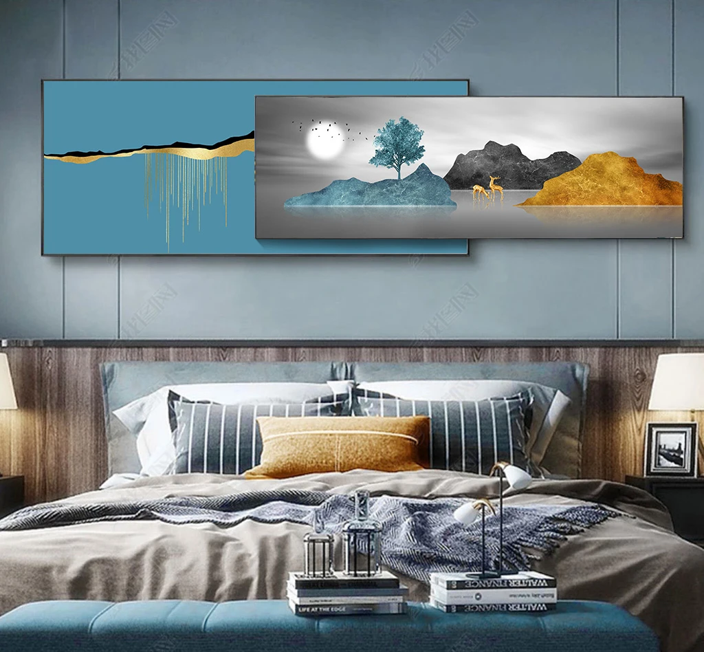 Gold leaf landscape painting hand-painted canvas bedroom furniture decorative painting
