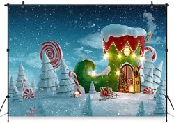 Winter snow scene background photography 2.1 x 1.5 m Christmas candy Santa Claus decoration snowflake suitable for photo booth