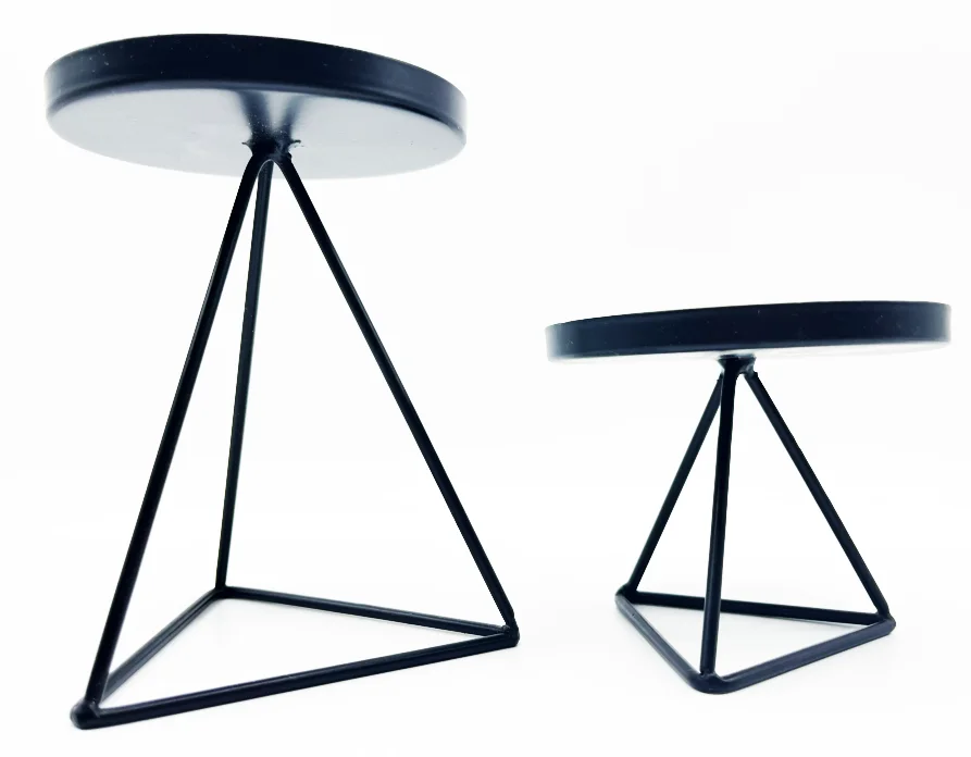 3 Matte Triangle Shape Set Black Rustic Taper Pillar Metal Candle Stick Holder For Home Wedding Table Deco