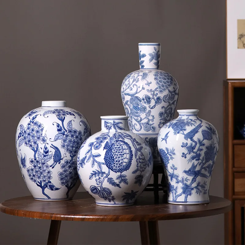 Jingdezhen ручная роспись сине-белая керамическая фарфоровая ваза классический декор в китайском стиле для прихожей и спальни
