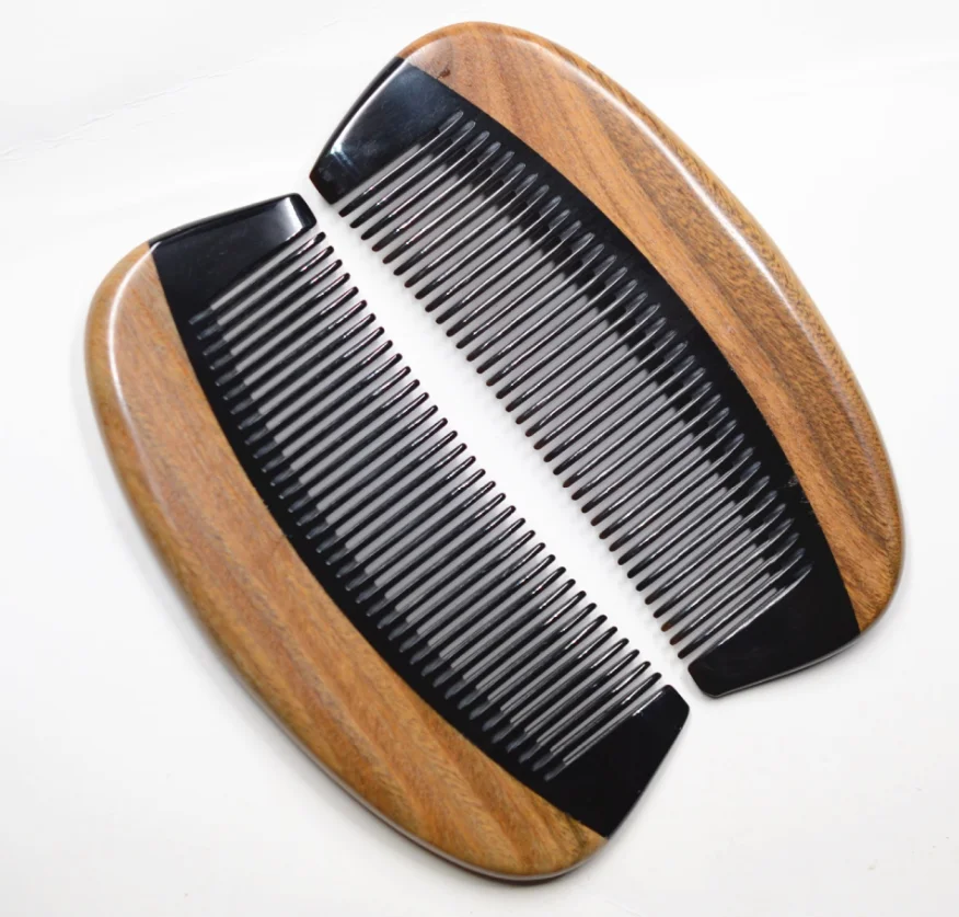 Custom Green Sandalwood Laser Beard Comb Wholesale Portable Pocket Ox Horn Wooden Hair Comb
