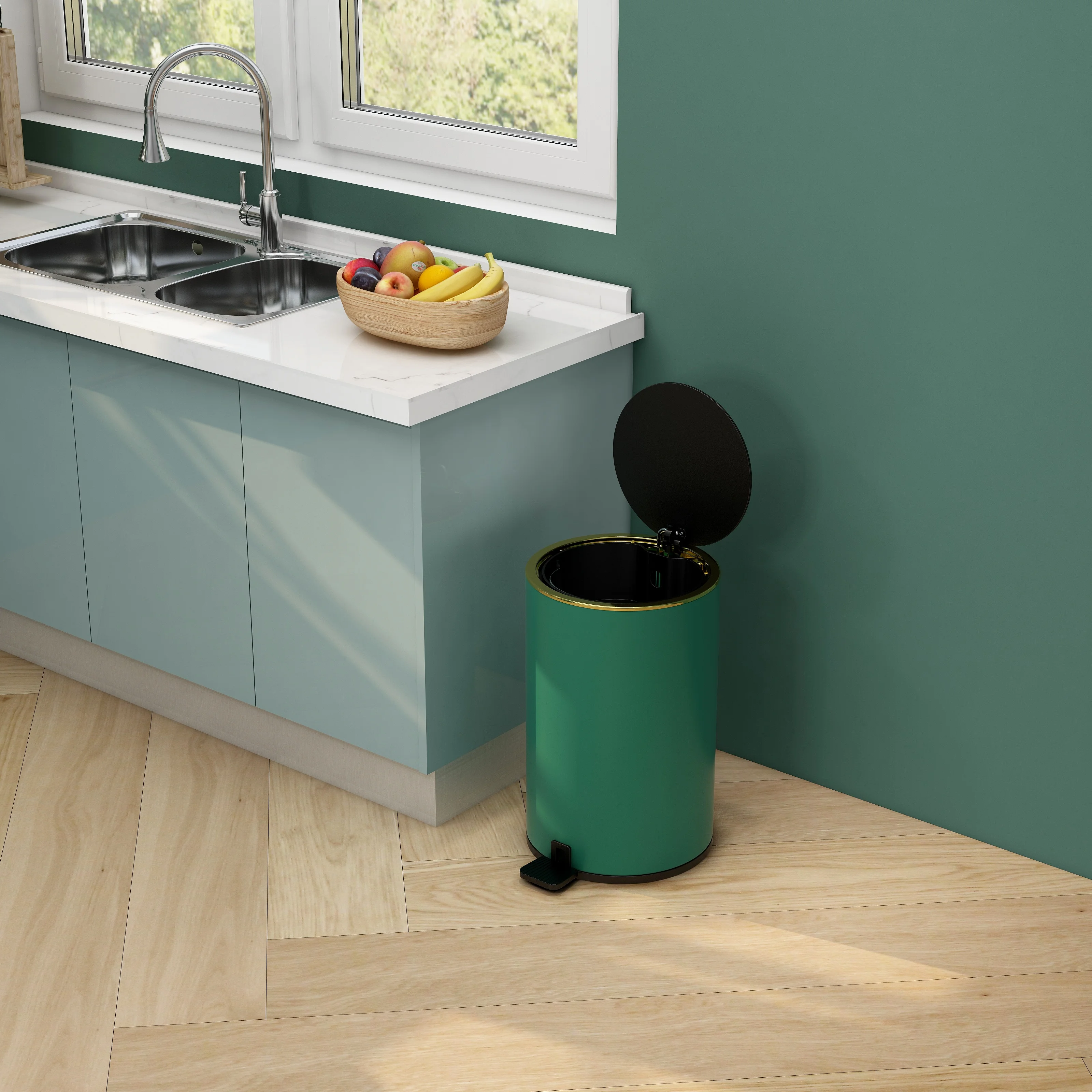 Drop shipping Stainless Steel Rubbish Bin 8L Slow Closing Garbage Colorful Foot pedal Trash Bin Waste Bin