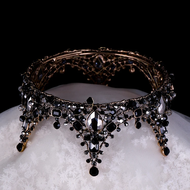 
Wedding Bride Hair Tiaras Jewelry Crystal Vintage Elegant discount Handmade Black Bridal Crown 