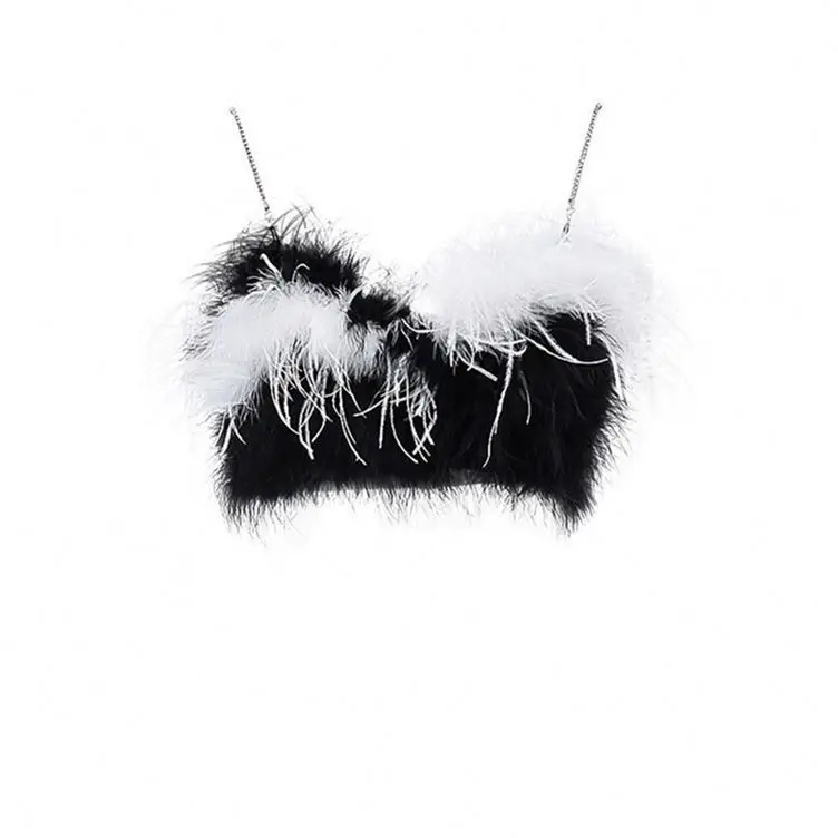 Femme 2022 Vest Knitted Top Party Camisole With Ostrich Feather Trim  Sexy Underwear