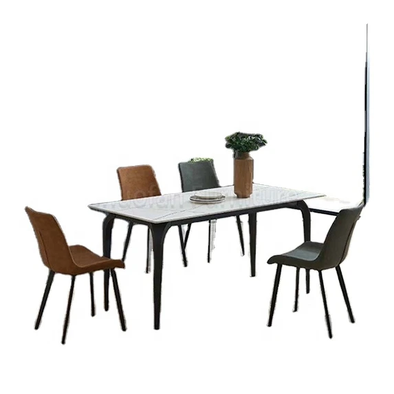 Italian Modern Minimalist white plate rock marble dining table marble dining table made in China for restaurant