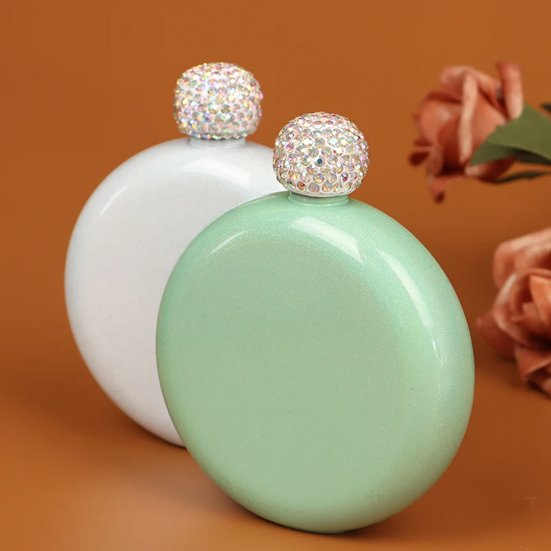 5 oz food grade creative round wine pot flagon portable stainless steel wine hip flask with shinny lid