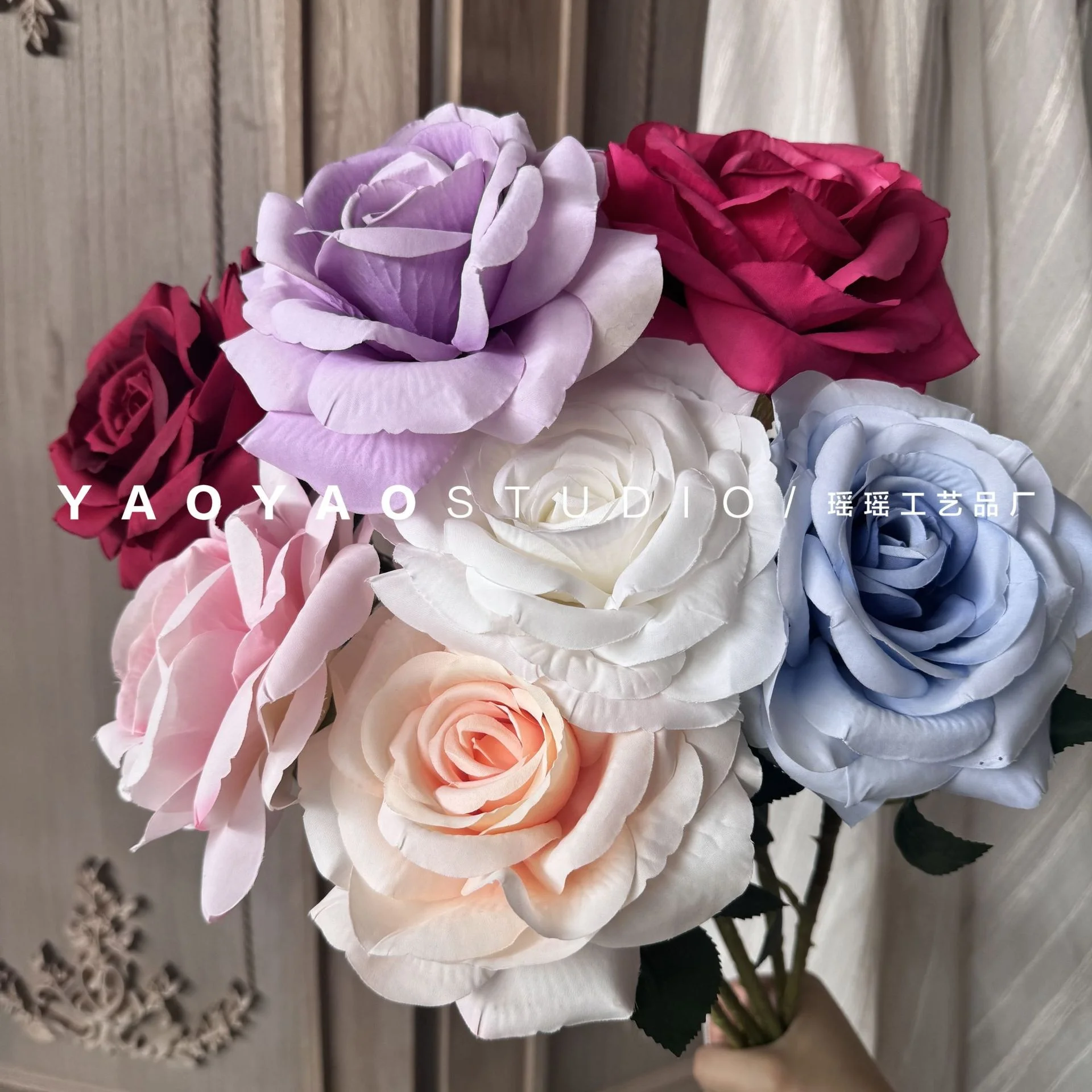 Large Single Simulation Rose 13cm Diameter Home Decorative Window artificial Flower Christmas Wall Accent with Stem