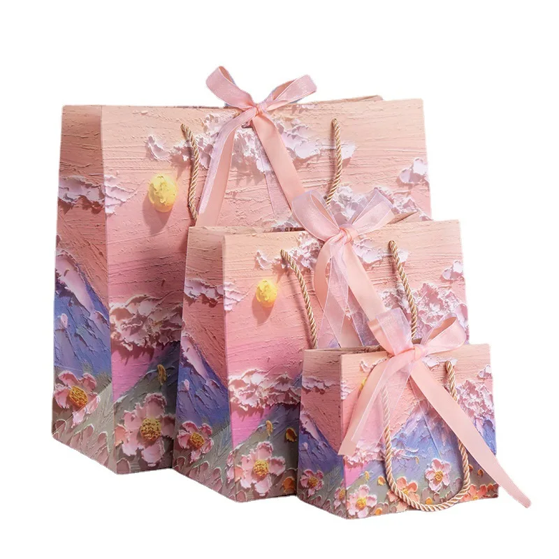 Luxury Ribbon Handle Cardboard Shopping Packaging Bag Paper Gift Bags