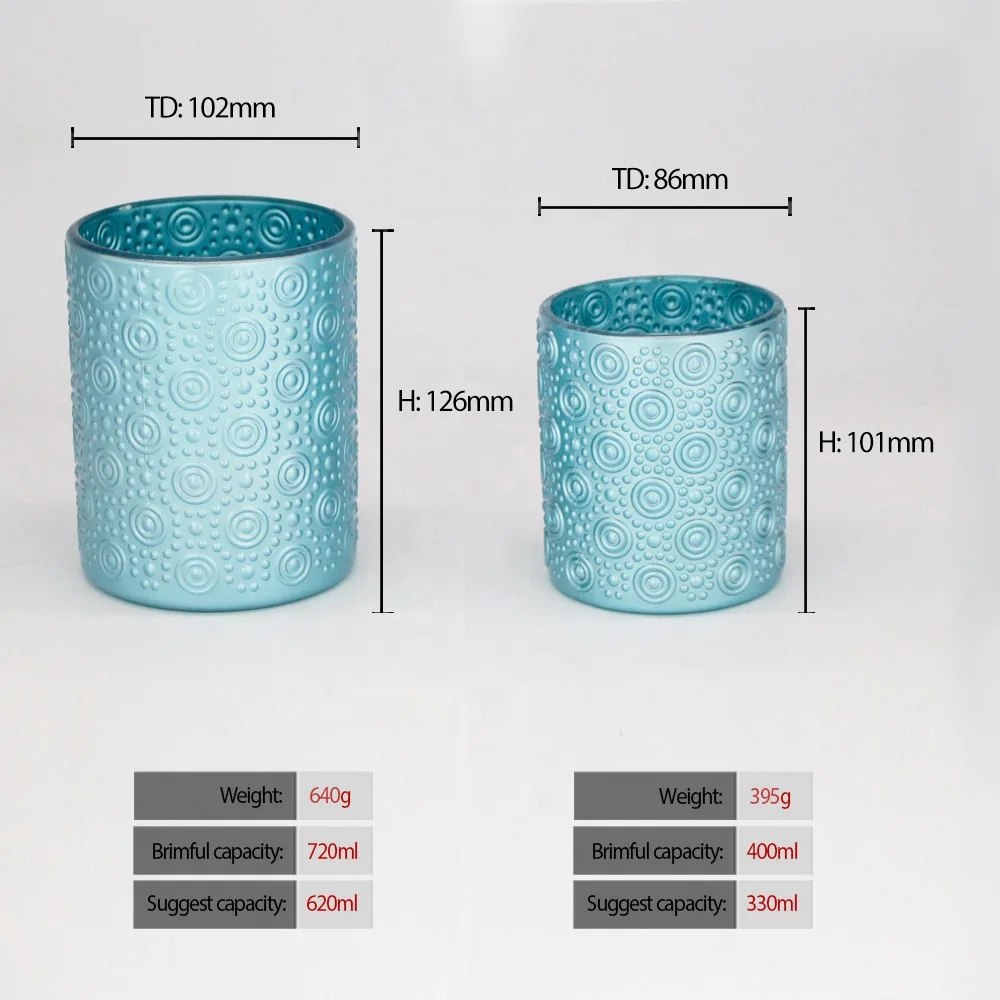 FENGJUN custom wholesale 6oz 11oz 20oz Translucence Blue Brown Gray Regular dots and circles glass candle jar for candle making