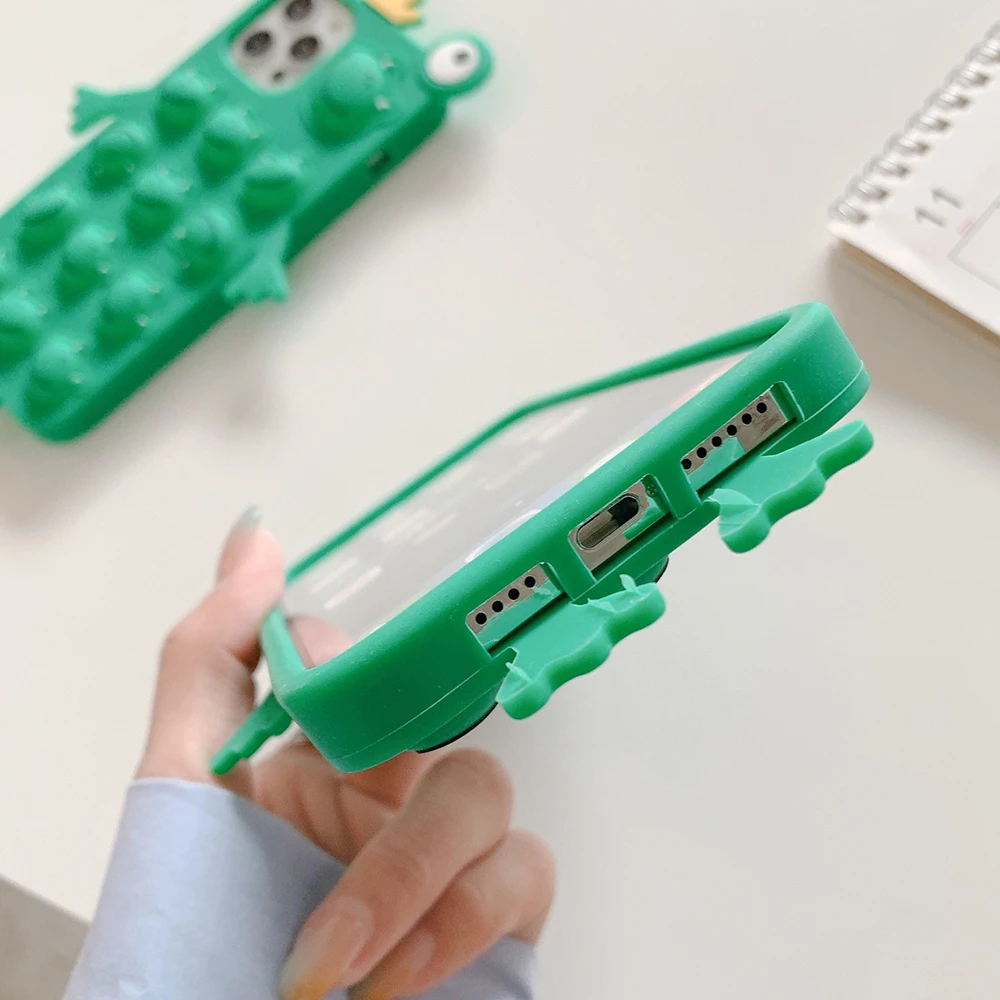 Novelty silicone 3d frog popit bubble sensory toy push poping case for iphone 6/7/8/X/11/12 series cover decompression toy