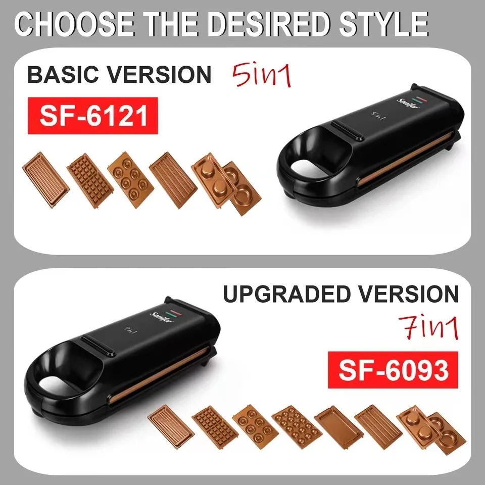Sonifer SF-6121 home appliances multi plates for donut egg electric breakfast waffle sandwich maker 5 in 1