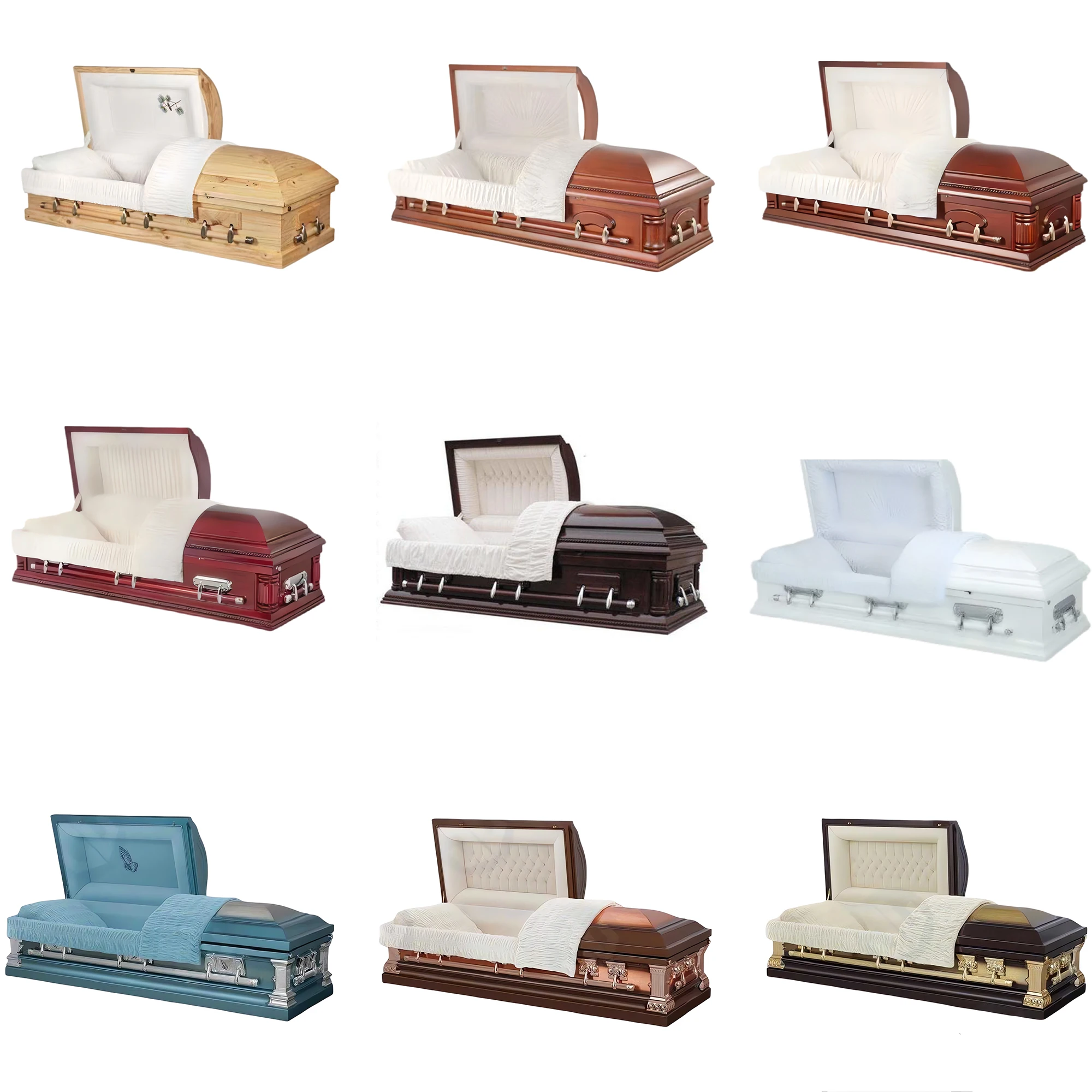 Professional Funeral Supplier Custom American European MDF Solid Wood Metal Casket Coffin for Adults
