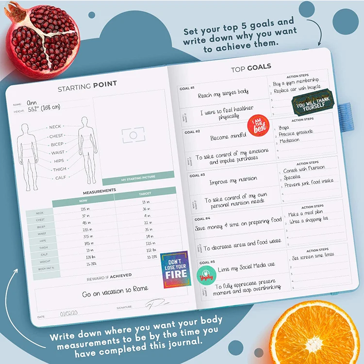 Custom Hardcover Fitness Planner Notebook Gym Diary Weight Loss For Women Exercise Journal