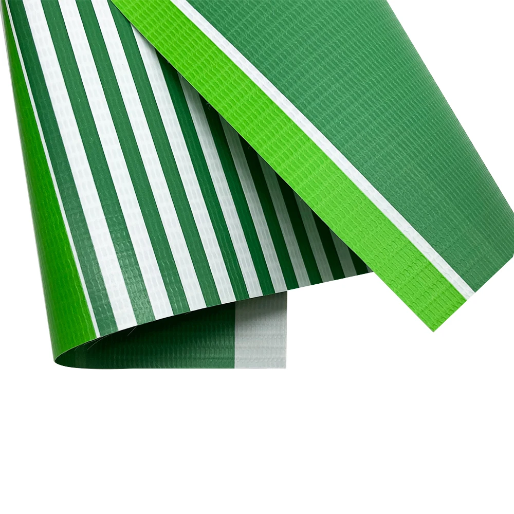
 Outdoor Anti-UV Tarpaulin PVC Striped Awning Fabric Factory  Stripe PVC Tarpaulin  