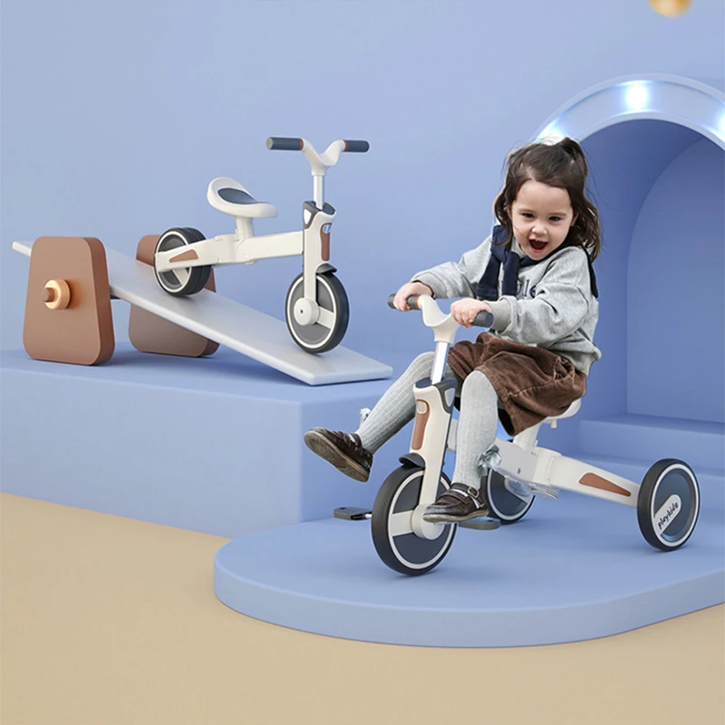 Purorigin OEM Wholesale Multi-function 4-in1 Portable Folding 3 Wheel Cycle Baby Balance Bike Tricycle for Kids 1 to 6 Years Old