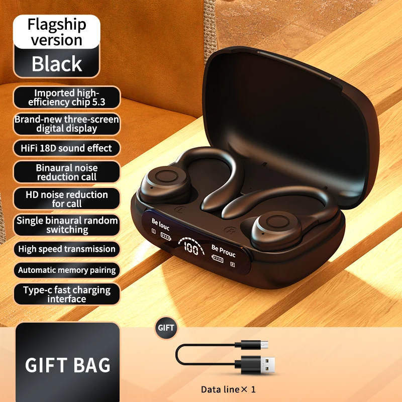 True Wireless Earbuds with Ear Hook Handsfree With In-ear Sports Call Noise Reduction Long Battery Life With Mic Earphone